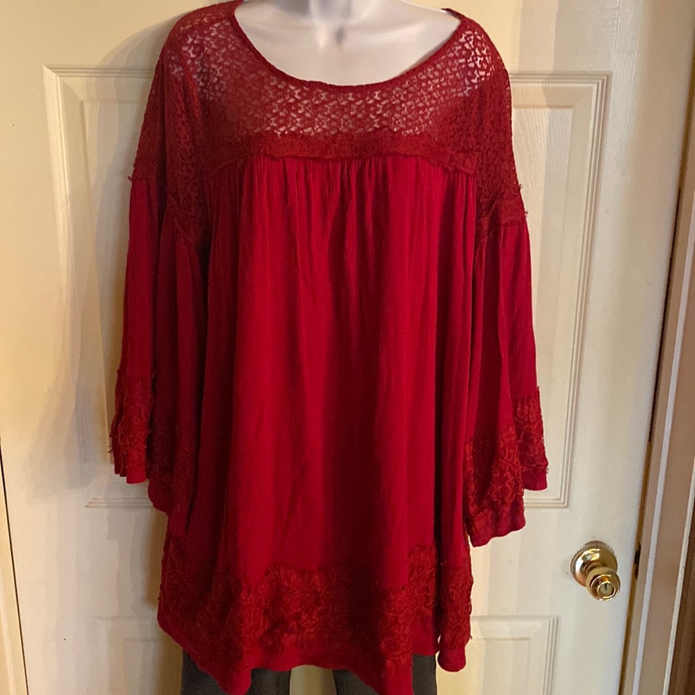 Umgee Red Lace Detail Blouse